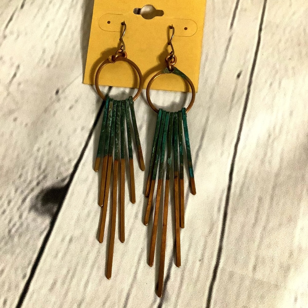 Copper and Teal Drop Earrings